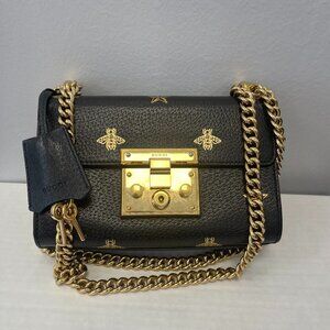 Gucci Padlock Bee Star Small Shoulder Bag in Black and Gold - Preowned